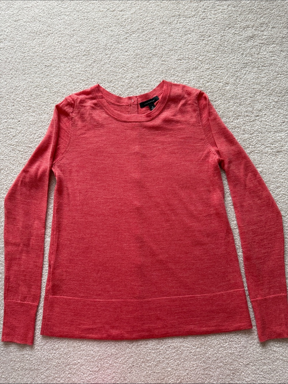 Ann Taylor Coral Merino Wool Blend Button-Back Sweater Size M